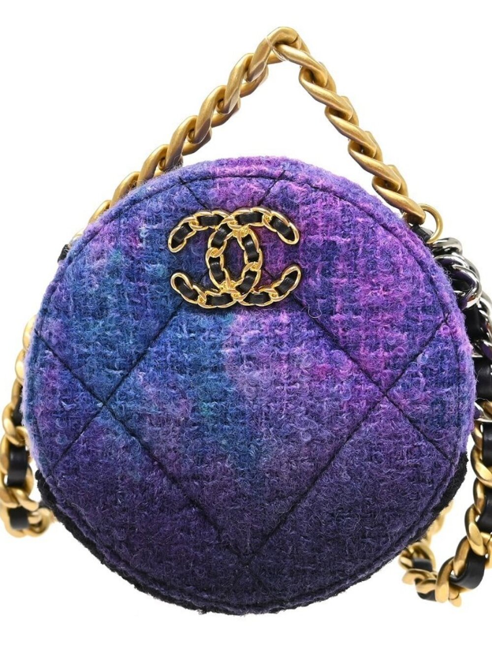 Best07 Chanel Purple Tweed 19 Round Chain Shoulder Bag NQ08564